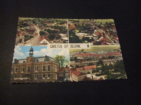 Deurne (Noord-Brabant) vierluik 1964,(Stationsstraat,Molenstraat,Gemeentehuis,Panorama